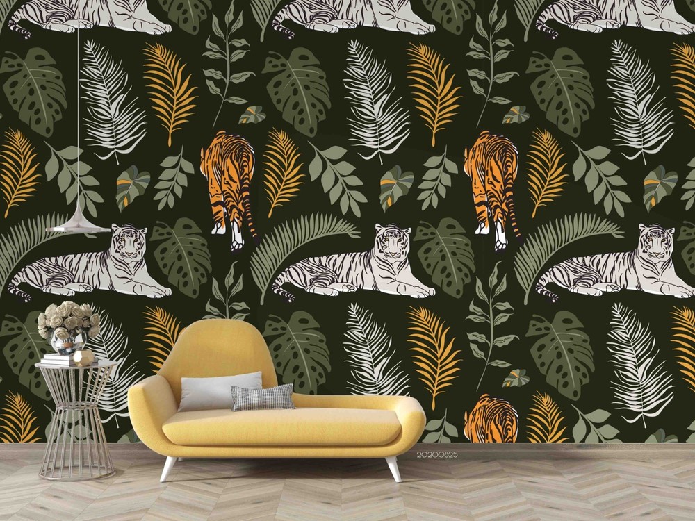 3D Tiger Leaves Watercolor Pattern Wall Murals Wallpaper Murals Wall Sticker