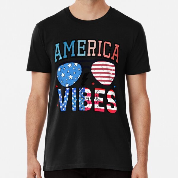 USA Flag Sunglasses American Vibes Premium T-Shirt S-5XL
