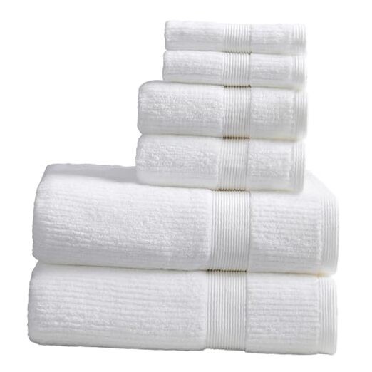 White Bath Towels Set of 6 | | 100% Combed Cotton Ribbed Textured 6 Piece Set