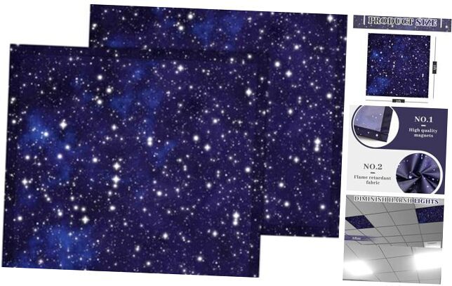 2 Pcs Fluorescent Light Covers 2 x 2 ft Light Filter Magnetic Light Starry Sky