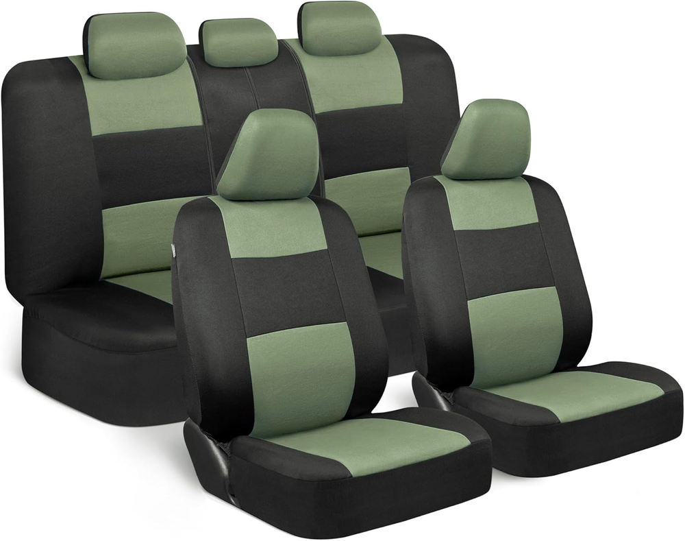 Polypro Car Seat Covers Full Set in Green on Black, Front and Rear Split Bench S