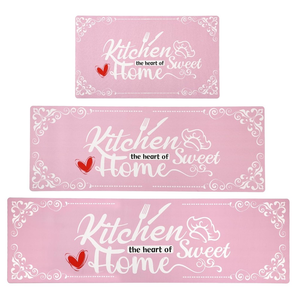 Pink Kitchen Runner Rugs of 3, Non Slip Cushioned Kitchen Carpet for Floor Wa...