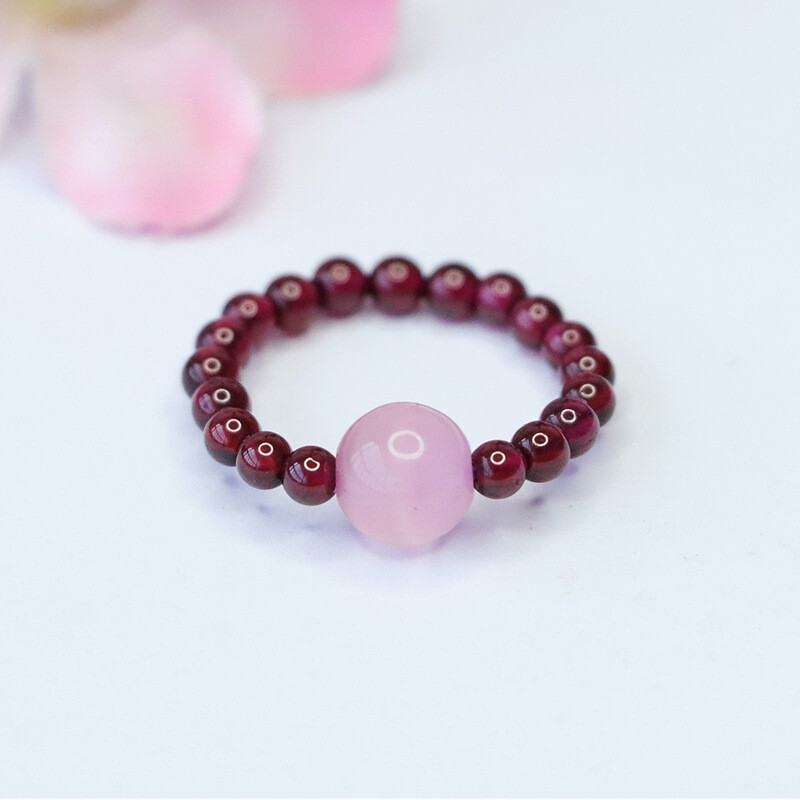 Pink Cat Eye Garnet Woven Ring Stylish Natural Stone Jewelry