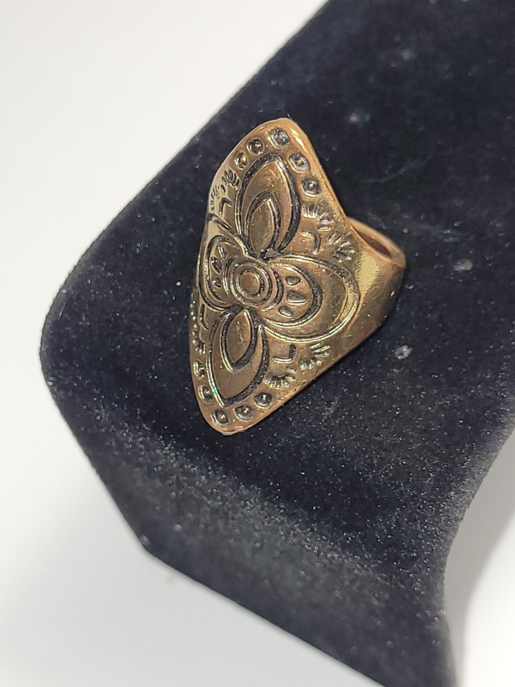 Vintage Bohemian Style Floral Ring Goldtone Copper Statement Band Fashion Jewelr