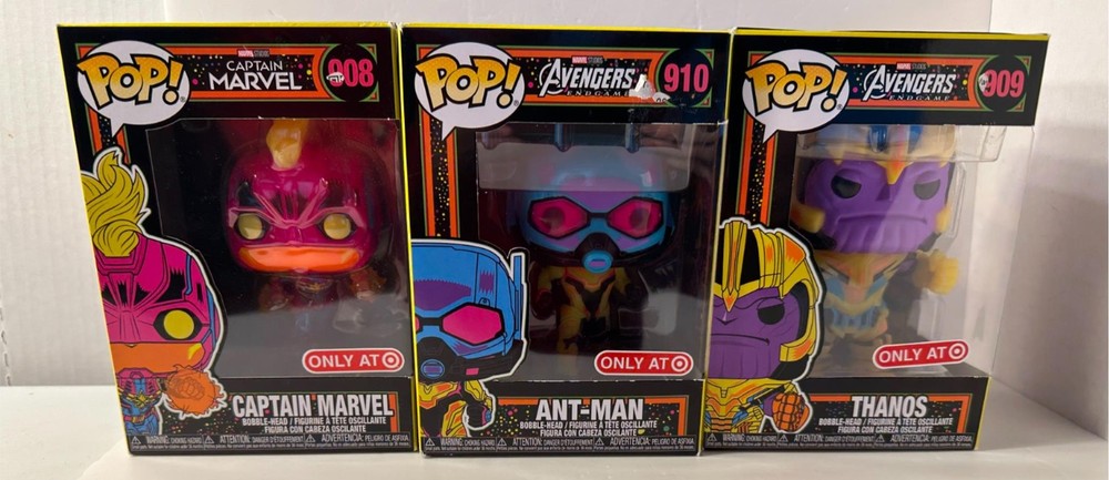 3 Marvel Funko Pop Target Exclusive Thanos Ant Man Captain Marvel 908 909 910