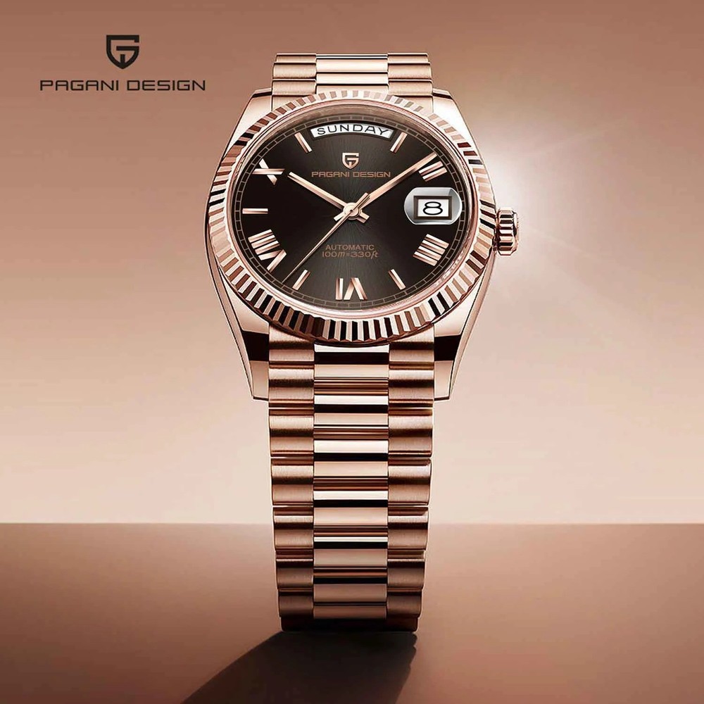 Mechanical men's wristwatch with automatic movement, stainless steel case