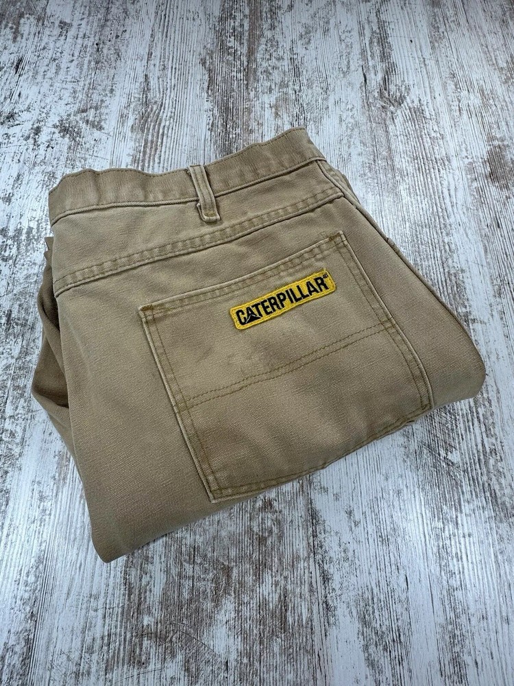 Men's CAT Caterpillar KhakiUtility Work Pants Size 40x32 Carpenter Used Canvas