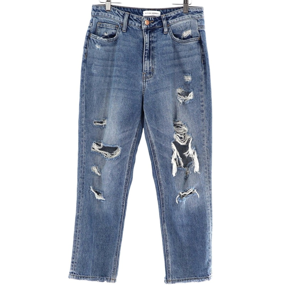 Flying Monkey Mom Jeans Womens 28 Blue Casual Streetwear Grunge Boho Chic Edgy
