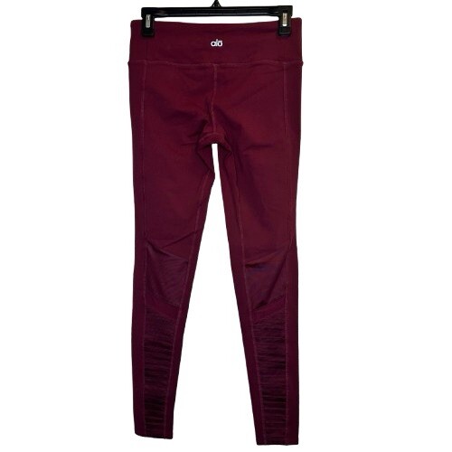 Alo Yoga Womens Burgundy Mesh Gym Leggings Active Wear Size S