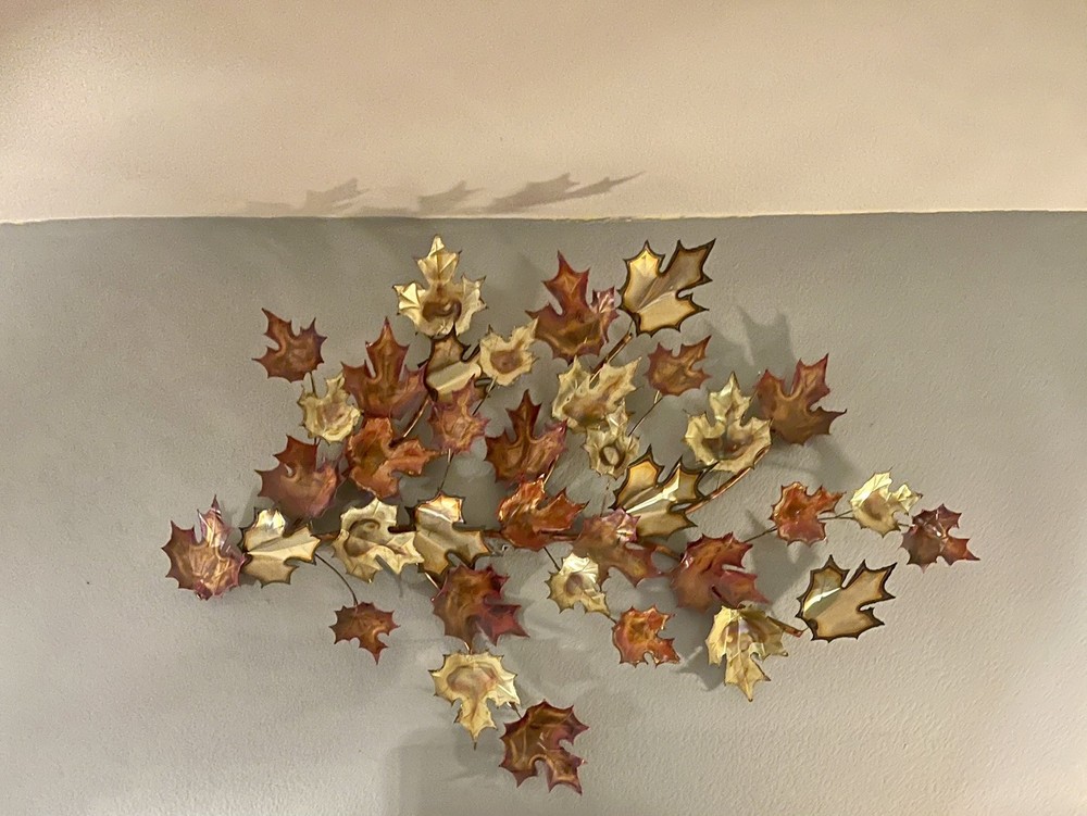 Vintage Mid Century  Metal Leaves Wall Art Sculpture Signed Large 53”