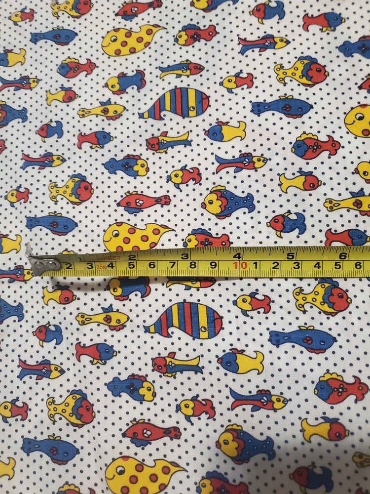 VTG 80s 90s Ditsy Whimsical Novelty Fish Fabric 2 Yards 73x44 Cotton Quilt OOP