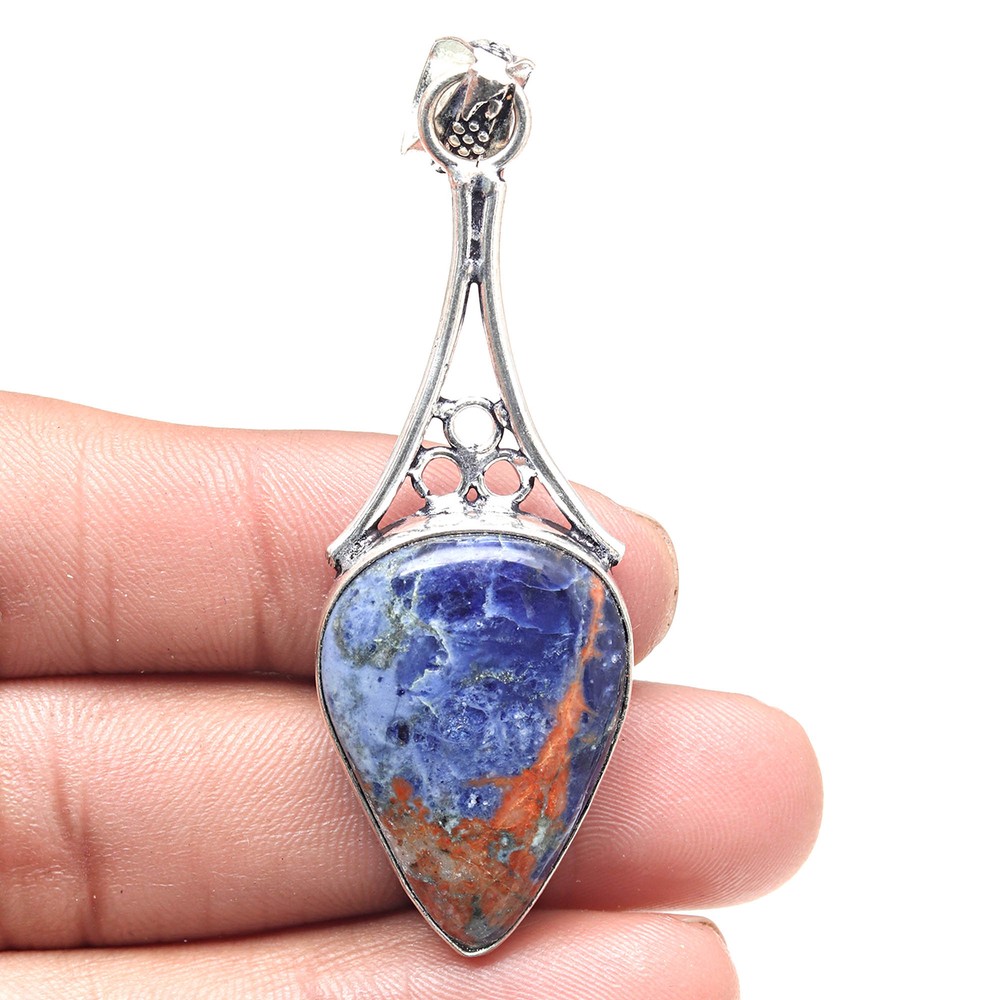 Sodalite Gemstone Pendant Silver Valentine Gift 2.75 Inch