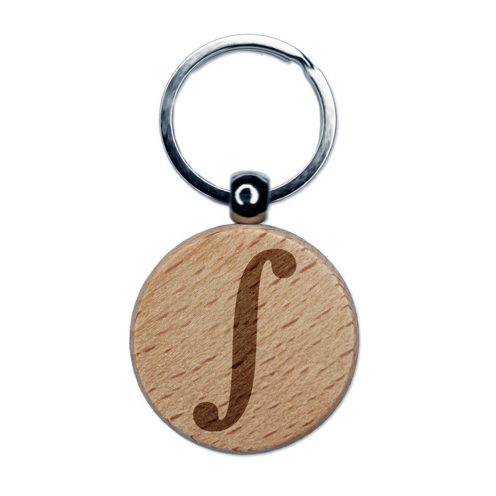 Integral Math Symbol Engraved Wood Round Keychain Tag Charm