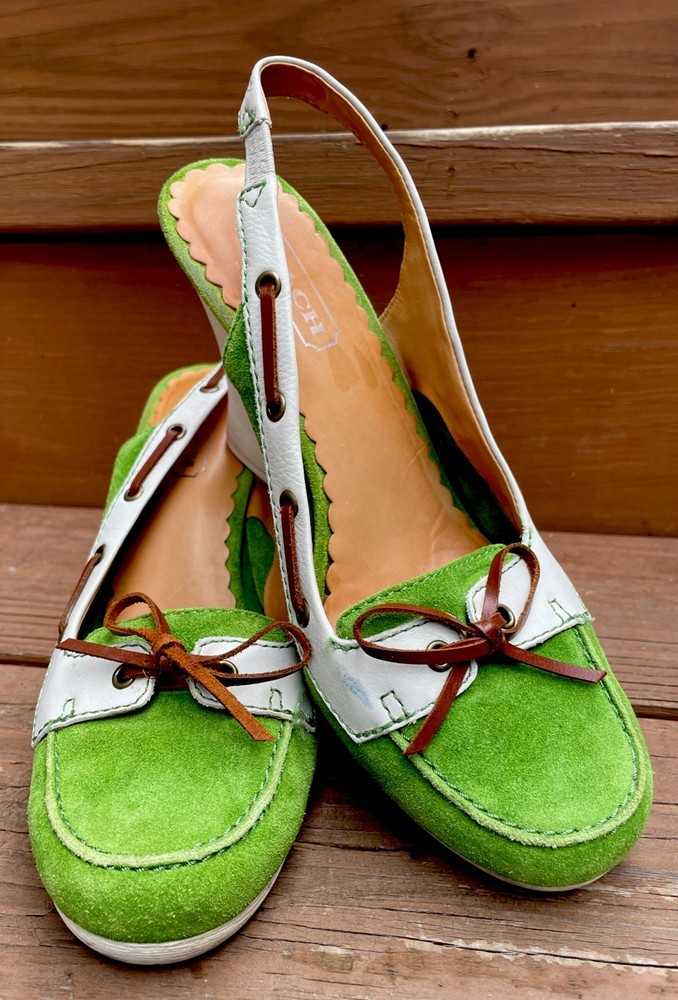 COACH Athena Vintage Suede Slingback Moccasins in Lime Green Size 6.5