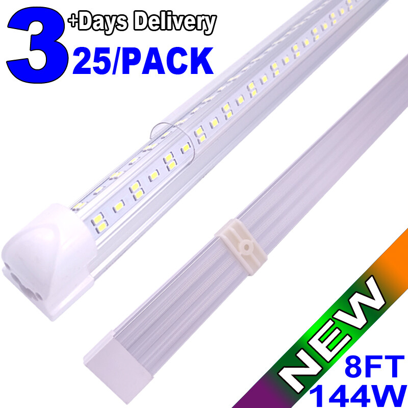 25/Pack 8ft LED Tube Light 8 Foot 144W LED Shop Garage Warehouse Light Fixture
