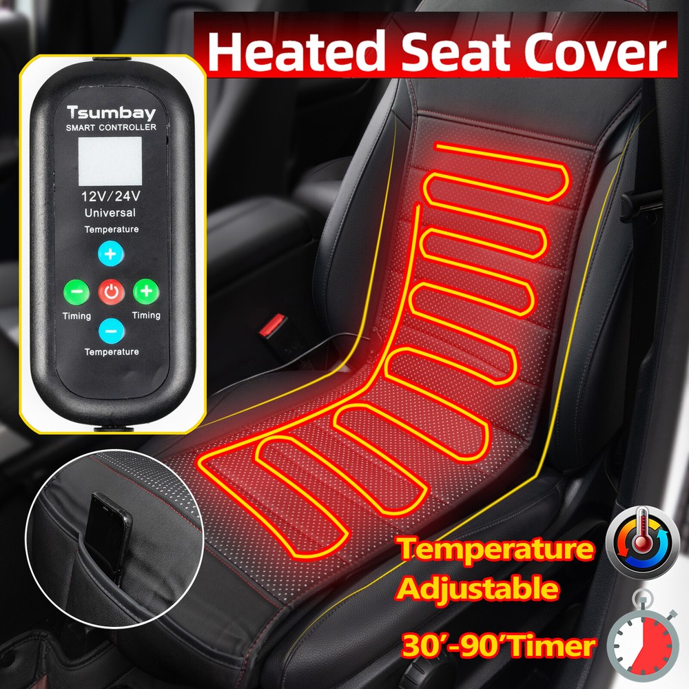 W/Smart Remote Car Heated Seat Cushion Cover Warmer Driver Heating Warming Pad