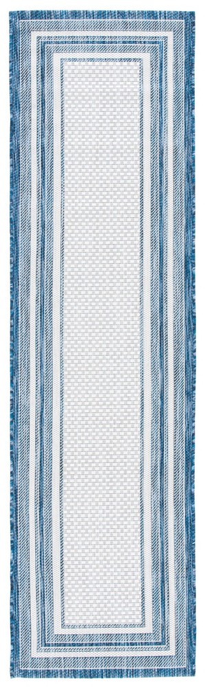 SAFAVIEH Courtyard Ercan Ivory Navy Bordered Indoor Outdoor Runner Rug 2ft3in