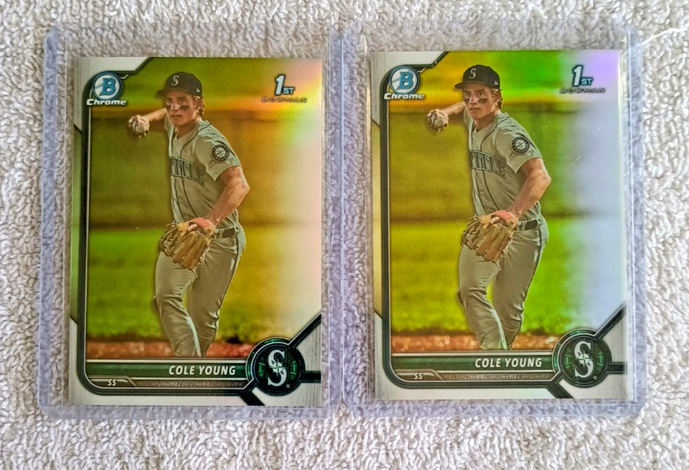 2 COLE YOUNG 2022 BOWMAN CHROME REFRACTOR RC LOT # BDC112 SEATTLE MARINERS