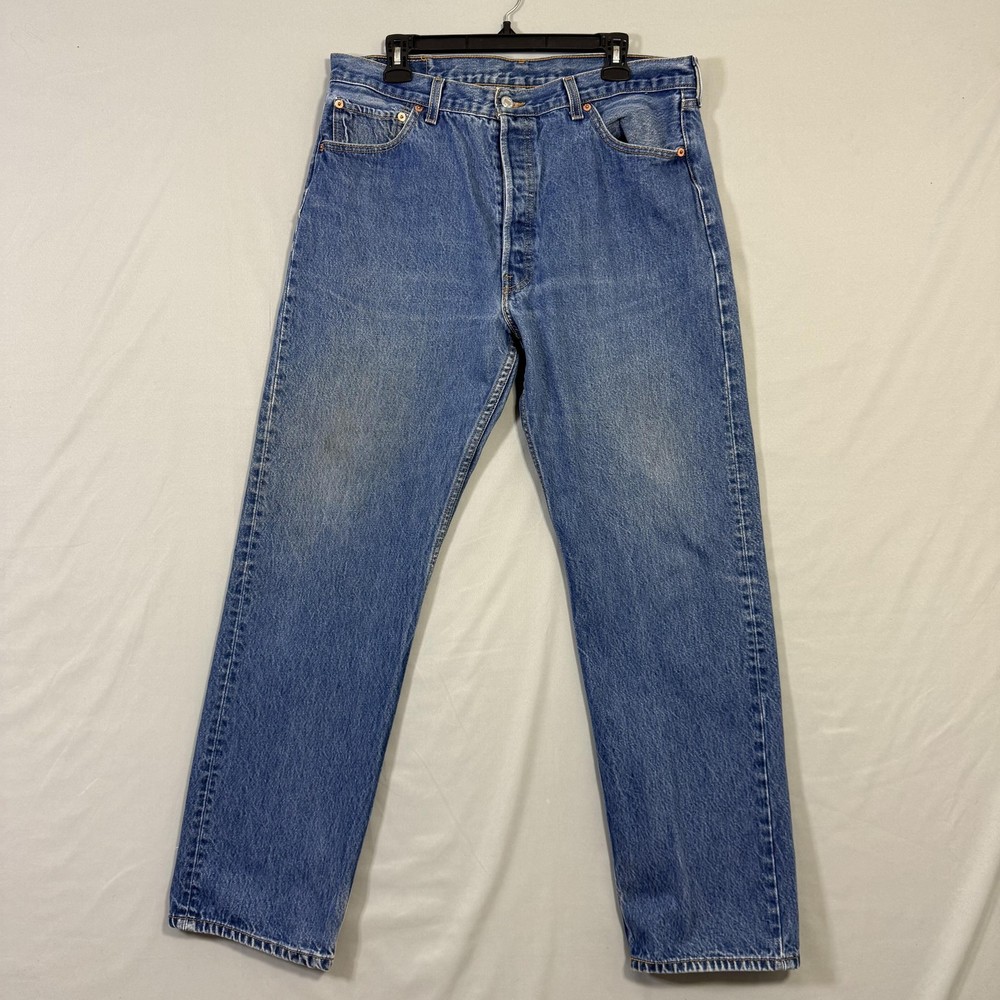 VTG Levi's 501 Jeans Mens 36x32 Blue Button Fly Straight Leg Hemmed Medium Wash