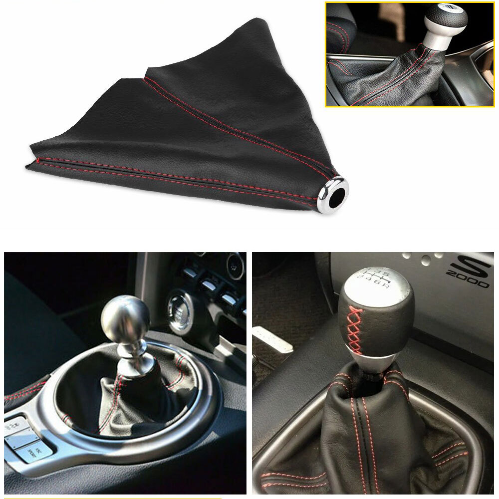 Manual Shifter Shift Boot Cover Leather Synthetic Red Black Car Auto Accessories