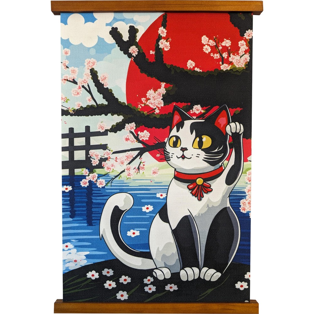 Wall Scroll Art - Japanese Waving Cat - Cherry Blossom - 16x24 in.