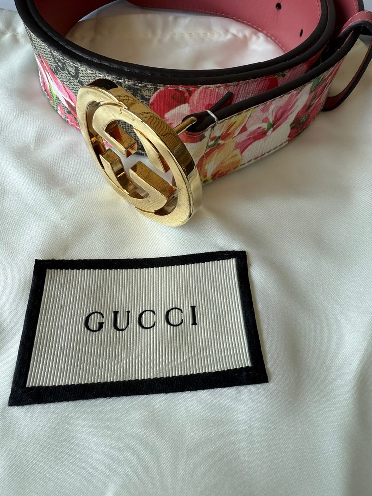 Gucci GG Blooms Gold Buckle Womens Belt Size 100 cm Fits Waist 34-36