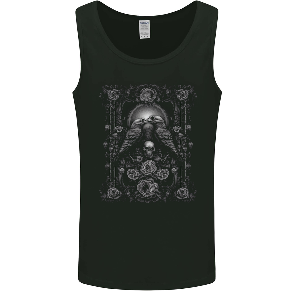 Dead Crows Skulls and Flowers Goth Gothic Mens Vest Tank Top