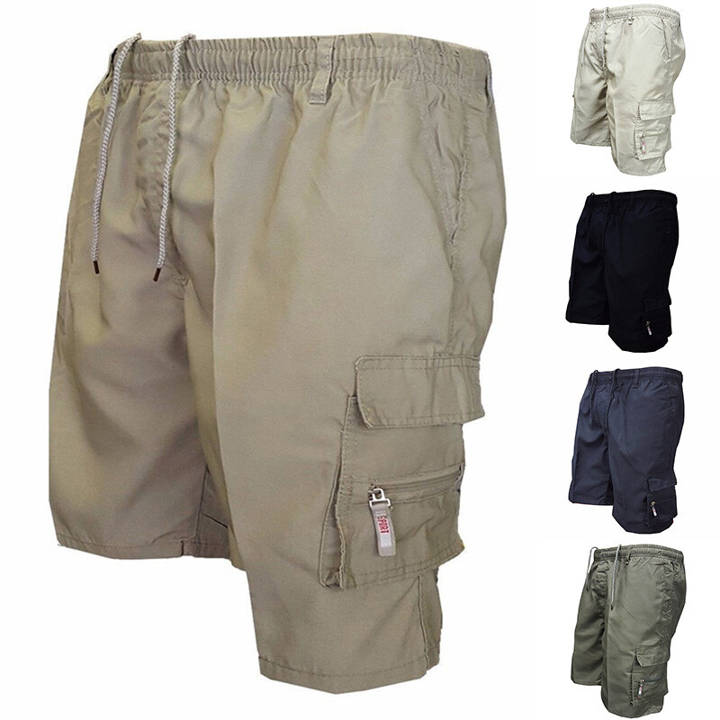 Men's Stretch Waist Cargo Shorts with Pockets for Work & Casual Wear