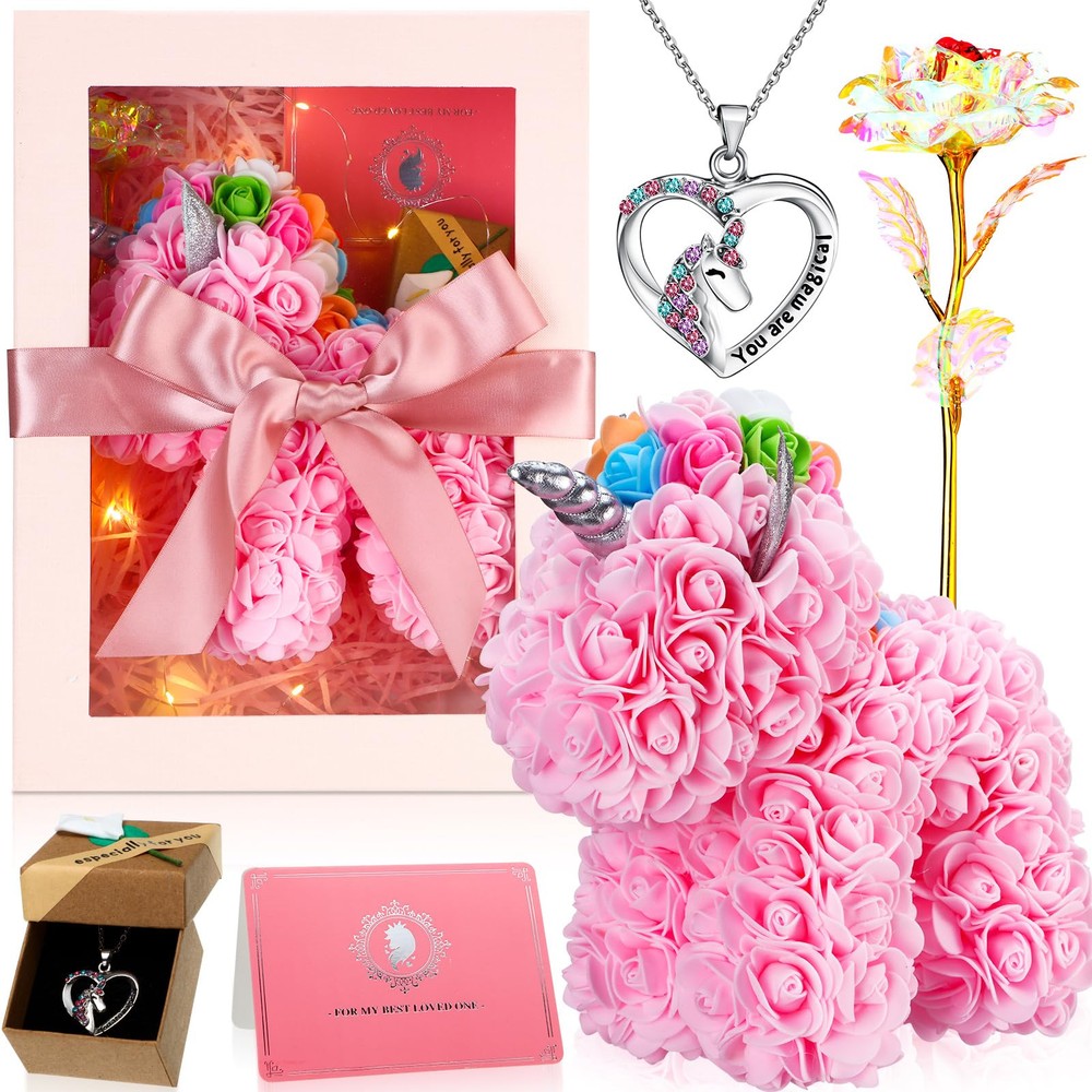 10-Inch Valentine’s Day Rose Unicorn Artificial Flower with Gift Inclusions