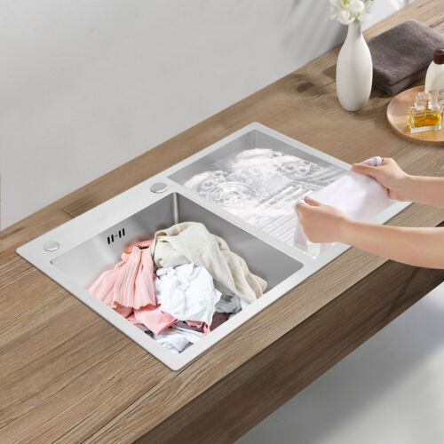 Stainless Steel Double Laundry Sink with X-Shaped Drain Grooves-image