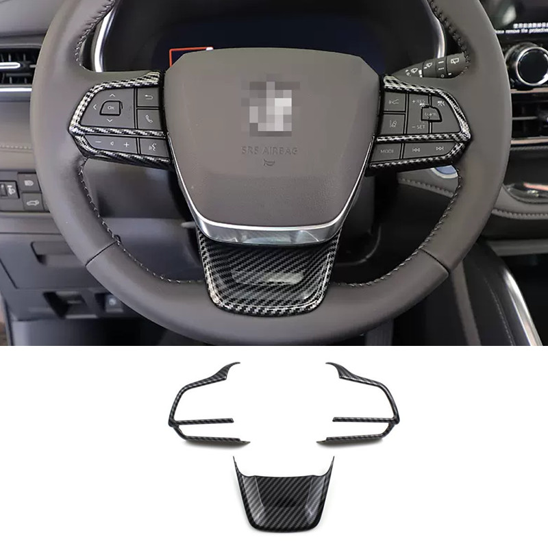 Carbon fiber Steering Wheel Trim 3pcs For Toyota Highlander 2020-2024