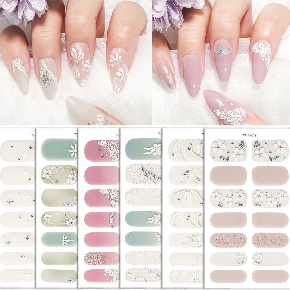 Semi-cured UV Gel Nail Art Stickers Full Cover Nail Strips Press On Nail Decal