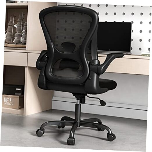 Ergonomic Desk Chair with Padded Flip up Arms and Supportive Lumbar Black