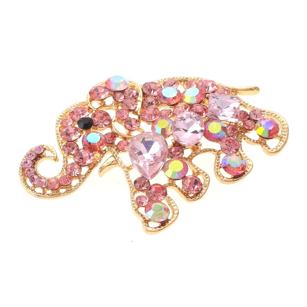 Gold Tone Alloy Metal Crystal Elephant Brooch P1344-PNK
