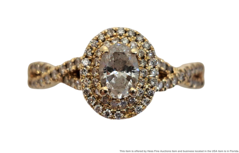 GSI .49ct Oval Center .99ctw Fine Natural Diamond 14k Gold Engagement Ring