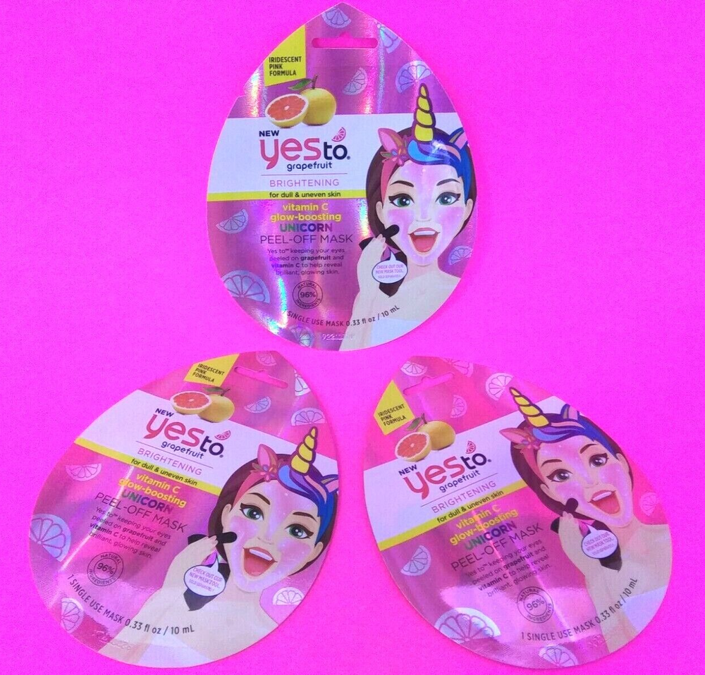Yes To Grapefruit Brightening Vitamin C Unicorn Glow Boosting Peel Off Masks 3x