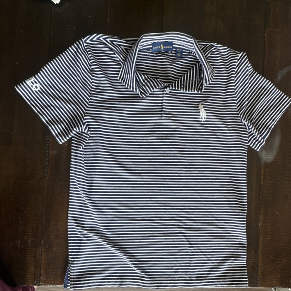 Ralph Lauren Striped Polo Shirt Navy White Short Sleeve Logo Size M