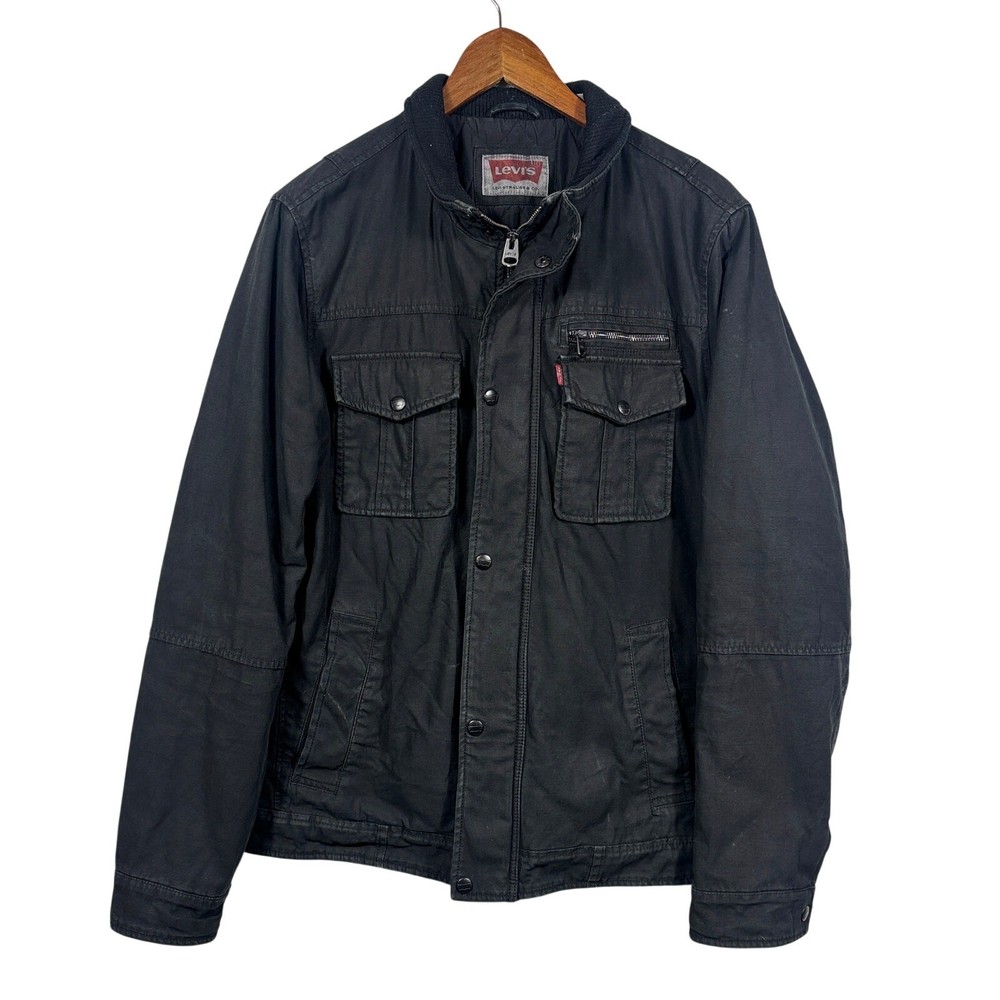 LEVI'S Trucker Field Jacket Men M Black Cotton Canvas Quilted Utility Chore Coat