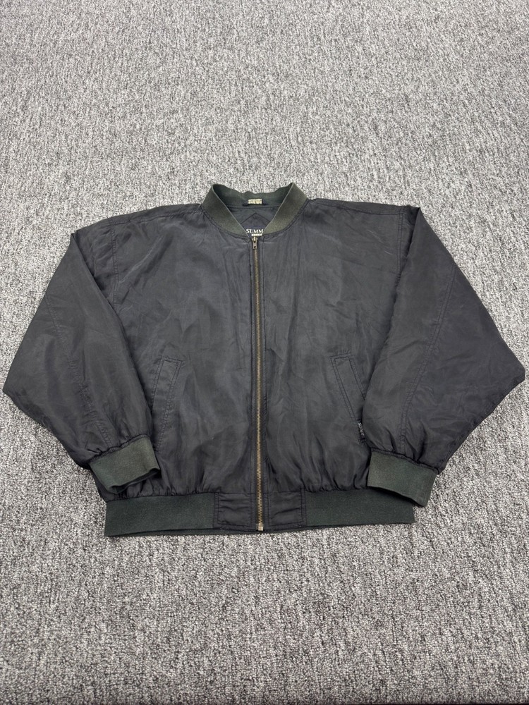 Summa Silk Jacket Men Large Black Full Zip Aviator Flight Bomber Windbreaker Vtg