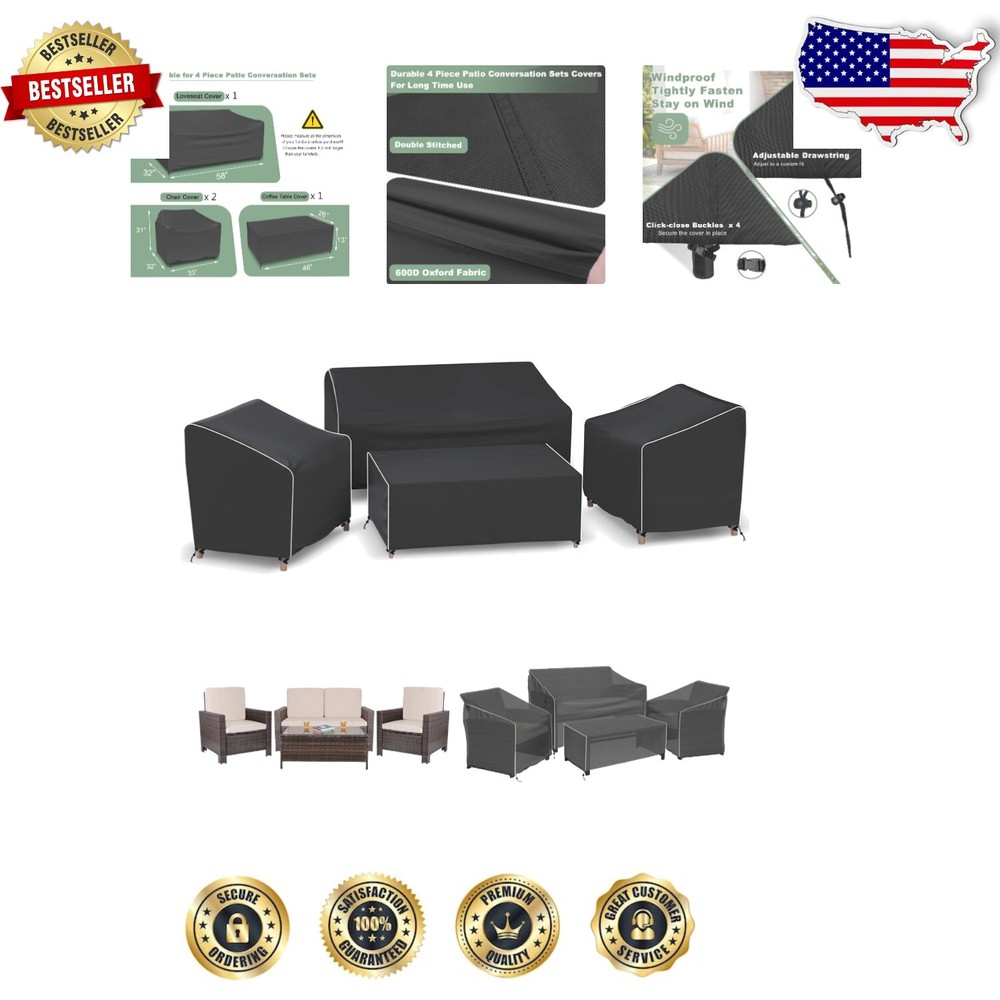 Heavy-Duty Outdoor Furniture Covers - 4-Piece Waterproof Set with Storage Bag