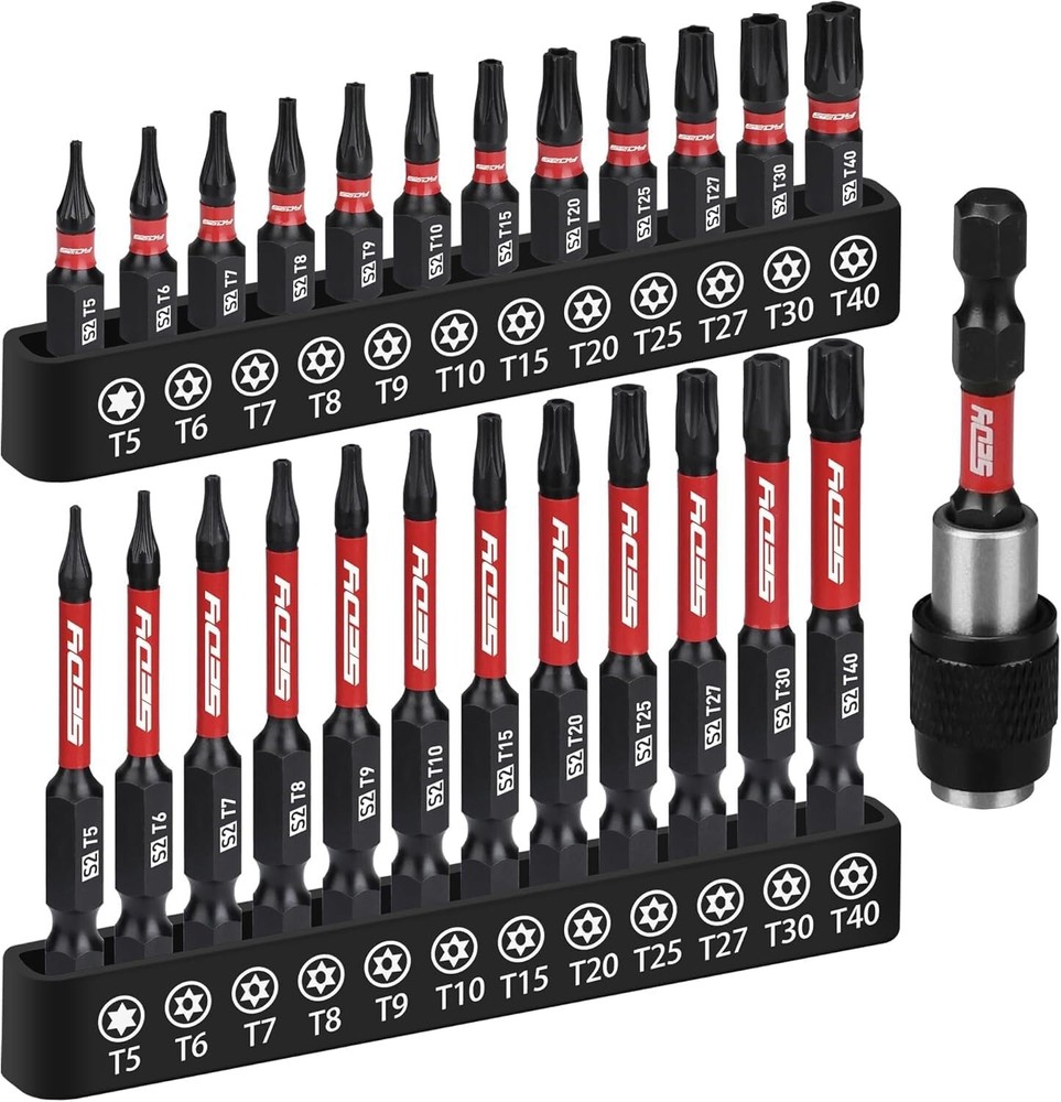 25-Piece Torx Bit Set with 1-Inch & 2.5-Inch Tamper Proof Impact Screwdriver Bits