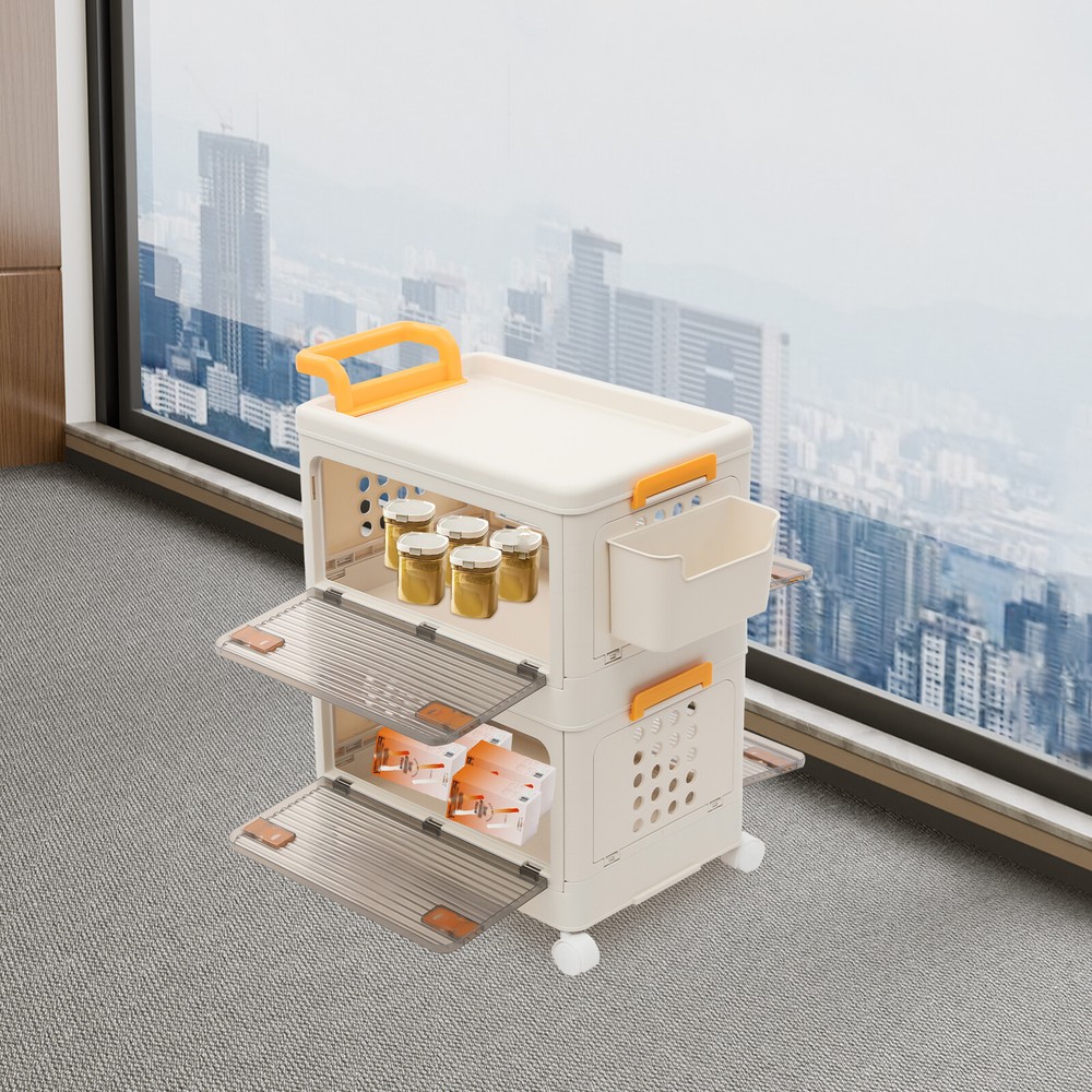 2-Tier Foldable Storage Cabinet with Wheels - Portable Organizer Bin