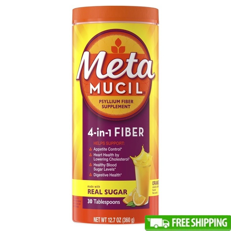Psyllium Husk Fiber Supplement Digestive Heart Health Daily Powder Orange Flavor