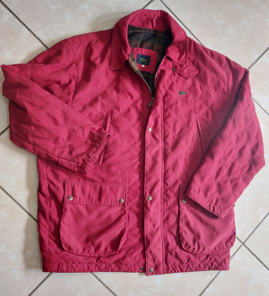 VTG 90s LACOSTE Men's RED Quilted Jacket Size XL