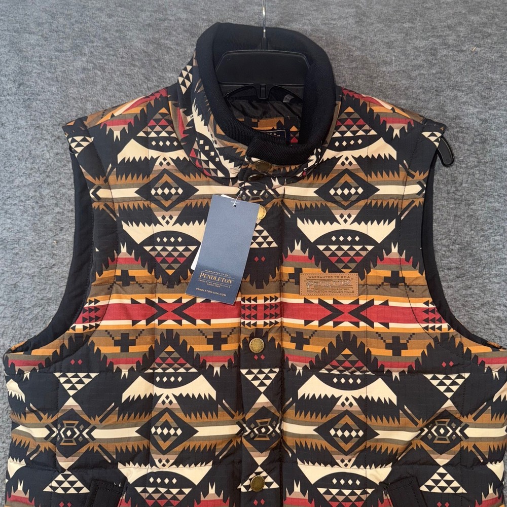 Pendleton Aztec Print Full Zip Puffer Vest Mens Large Sleeveless Nehalem Tan NEW