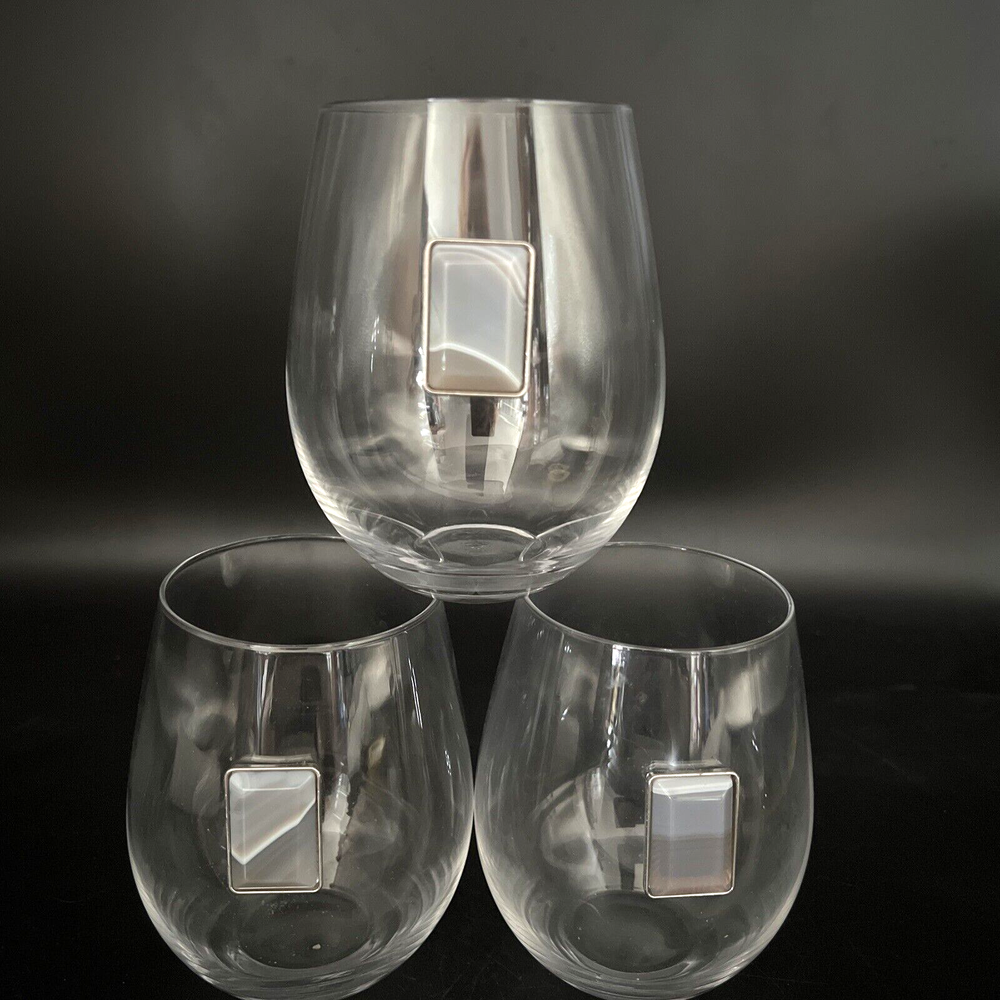 RACHEL ZOE CABOUCHON GLASSES NEW 19OZ STEMLESS GLASSES 3 Glasses