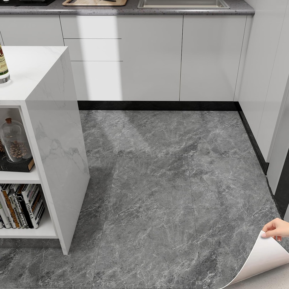Grey Marble Pattern 24x24 Peel and Stick Floor Tiles 12-Pack Large Format