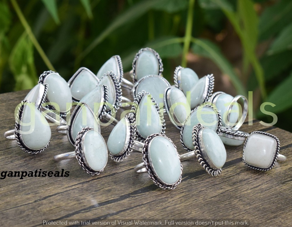 Christmas Amazonite Ring 5pc Wholesale Lot 925 Silver Plated-image