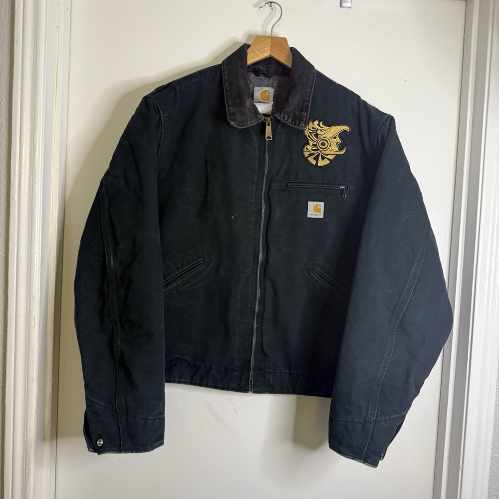 Vintage Carhartt J01 Detroit Jacket Mens Size 44 Large Navy Canvas Blanket Lined