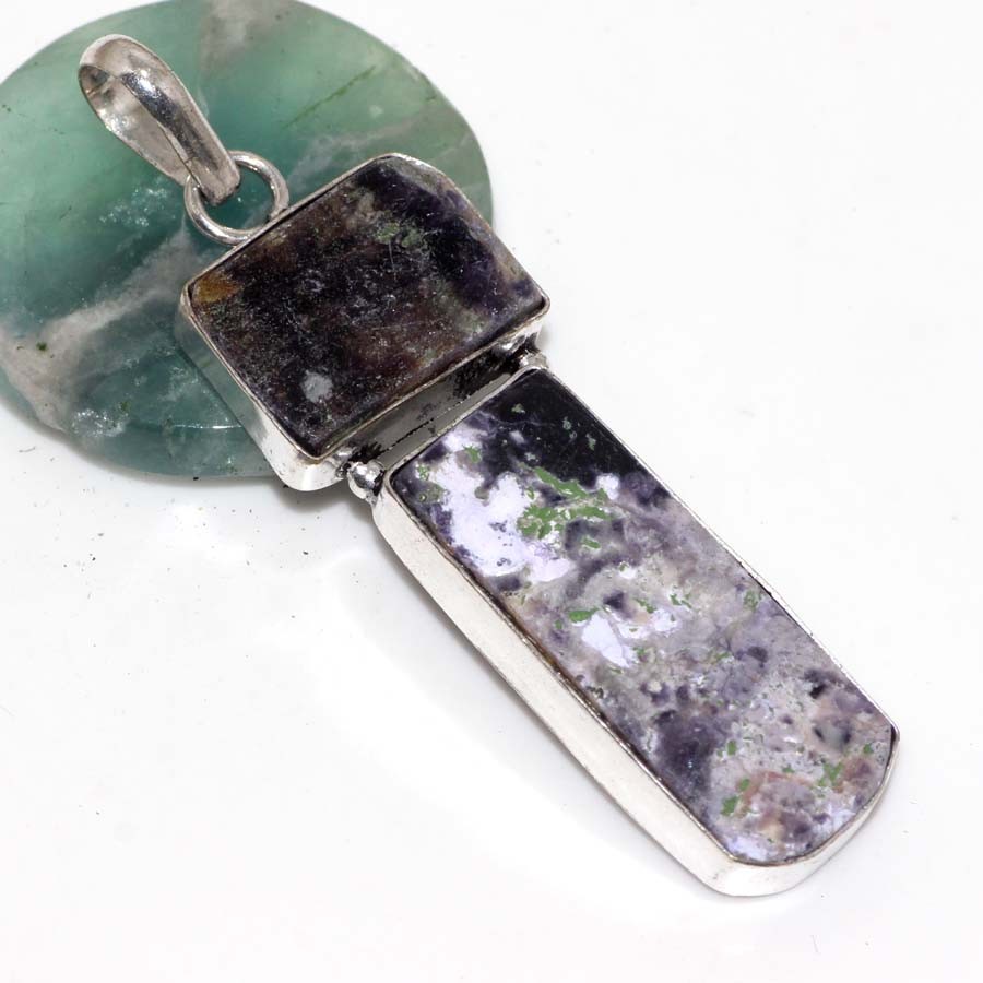 Purple Fluorite 925 Silver Plated Long Pendant 2.5